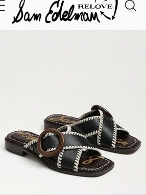 Sam Edelman Black Leather Slide Sandals with White Stitching
